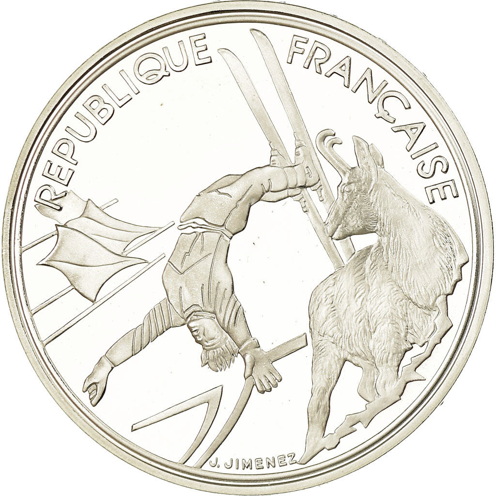 Coin, France, Free-style skier, 100 Francs, 1990, BE, MS(65-70), Silver, KM:983