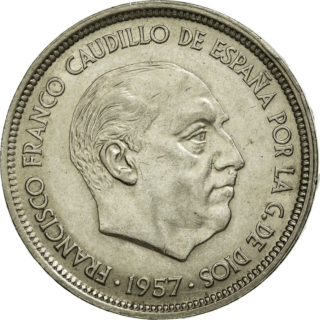 Coin, Spain, Caudillo and regent, 50 Pesetas, 1957, AU(50-53), Copper-nickel