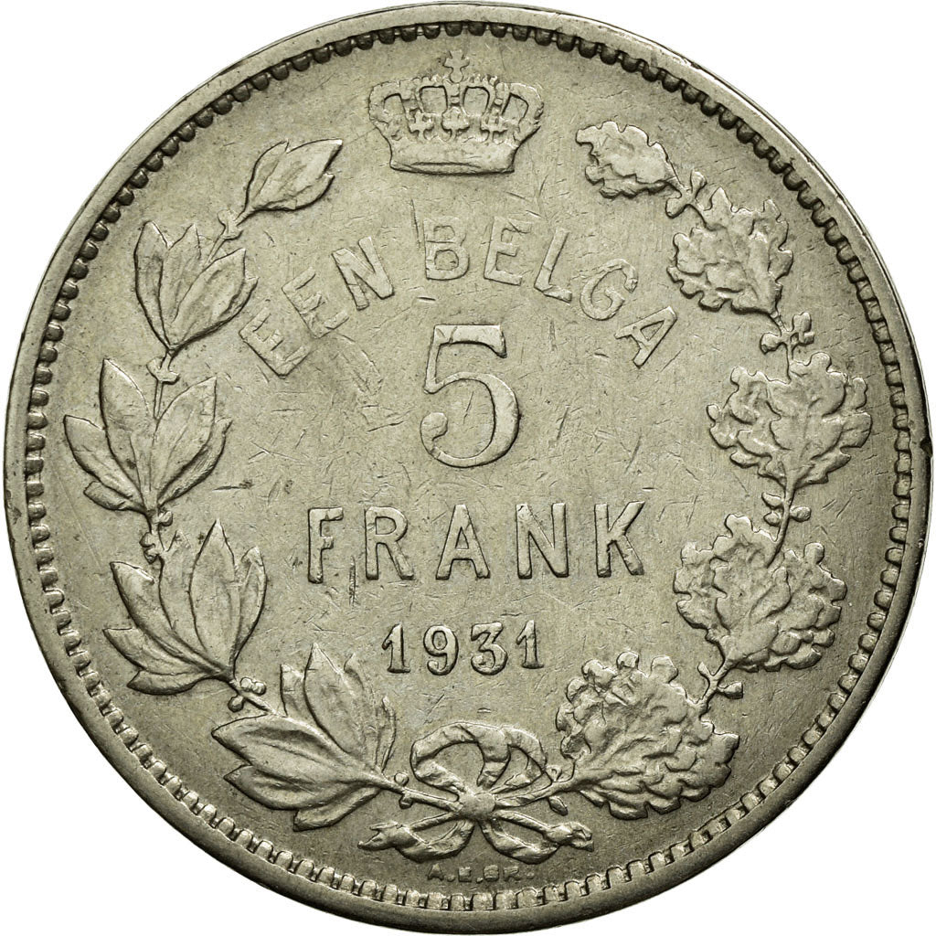 Coin, Belgium, 5 Francs, 5 Frank, 1931, EF(40-45), Nickel, KM:98