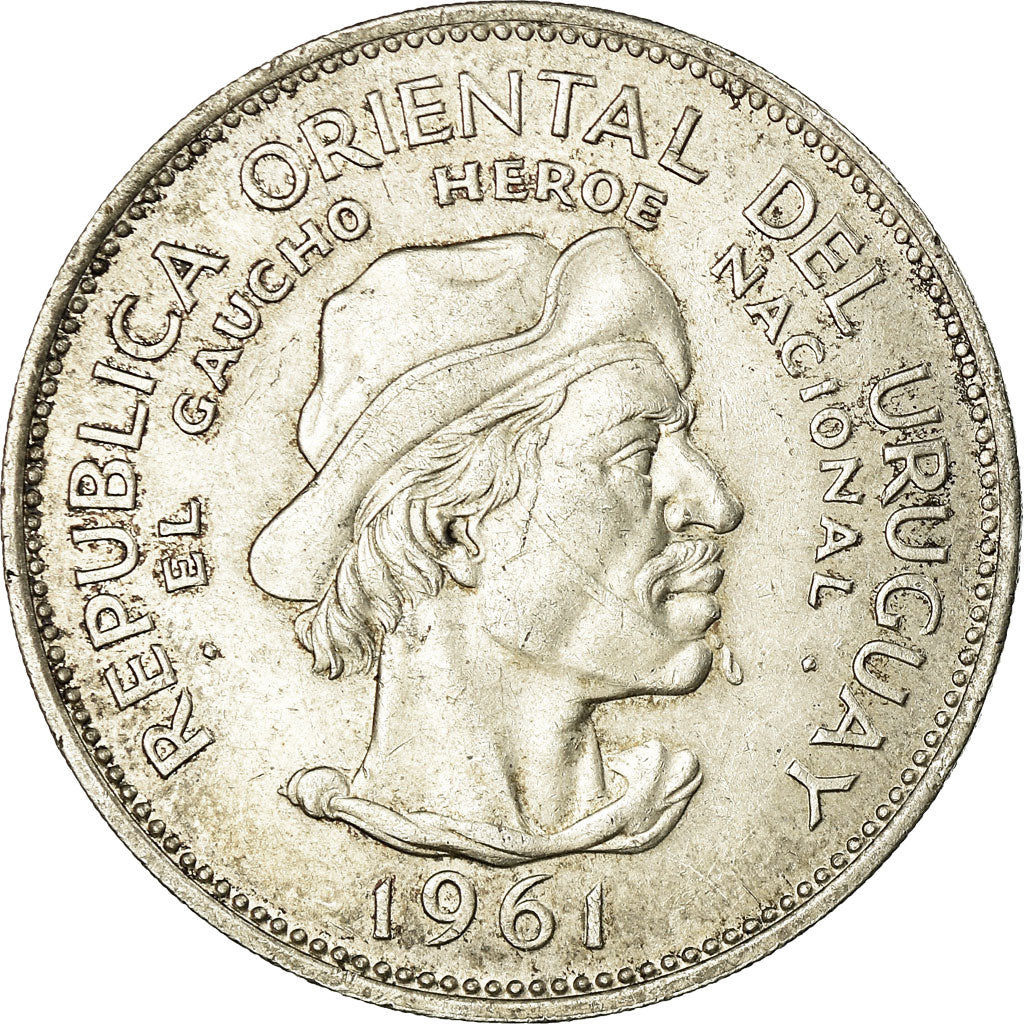 Coin, Uruguay, 10 Pesos, 1961, Santiago, EF(40-45), Silver, KM:43