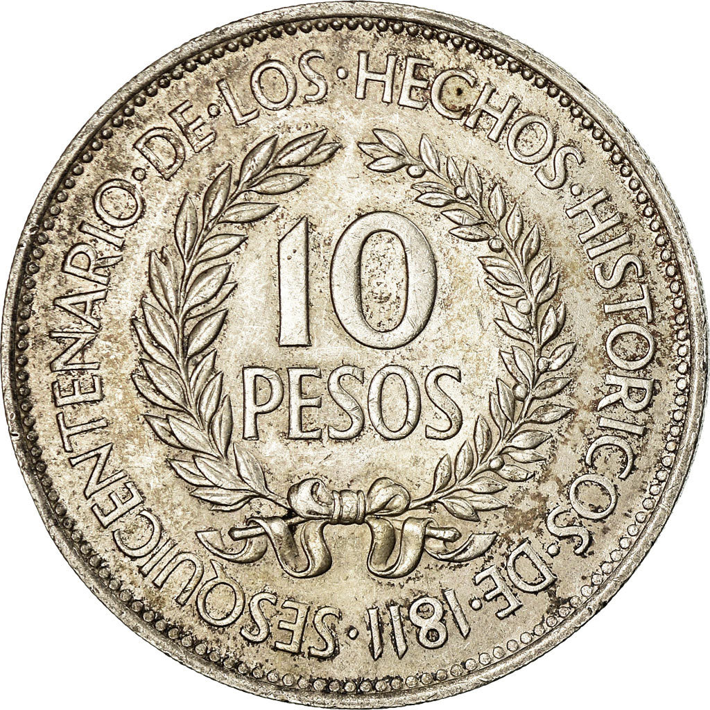 Coin, Uruguay, 10 Pesos, 1961, Santiago, EF(40-45), Silver, KM:43