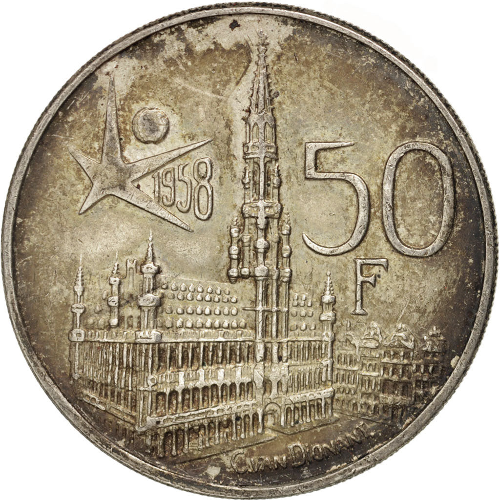 Belgium, 50 Francs, 50 Frank, 1958, EF(40-45), Silver, KM:150.1