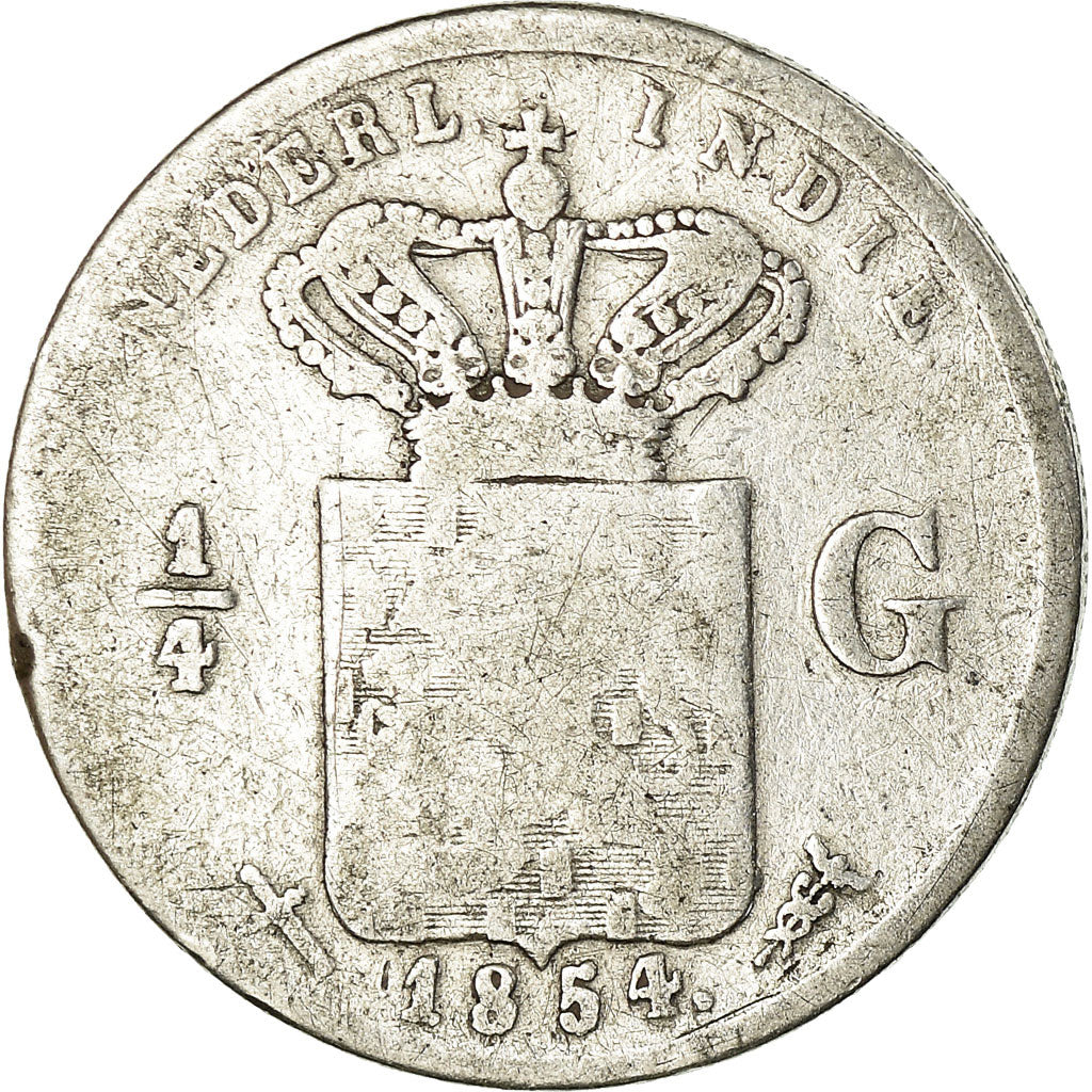 Moneda, INDIAS ORIENTALES HOLANDESAS, Wilhelmina I, 1/4 Gulden, 1854, Utrecht