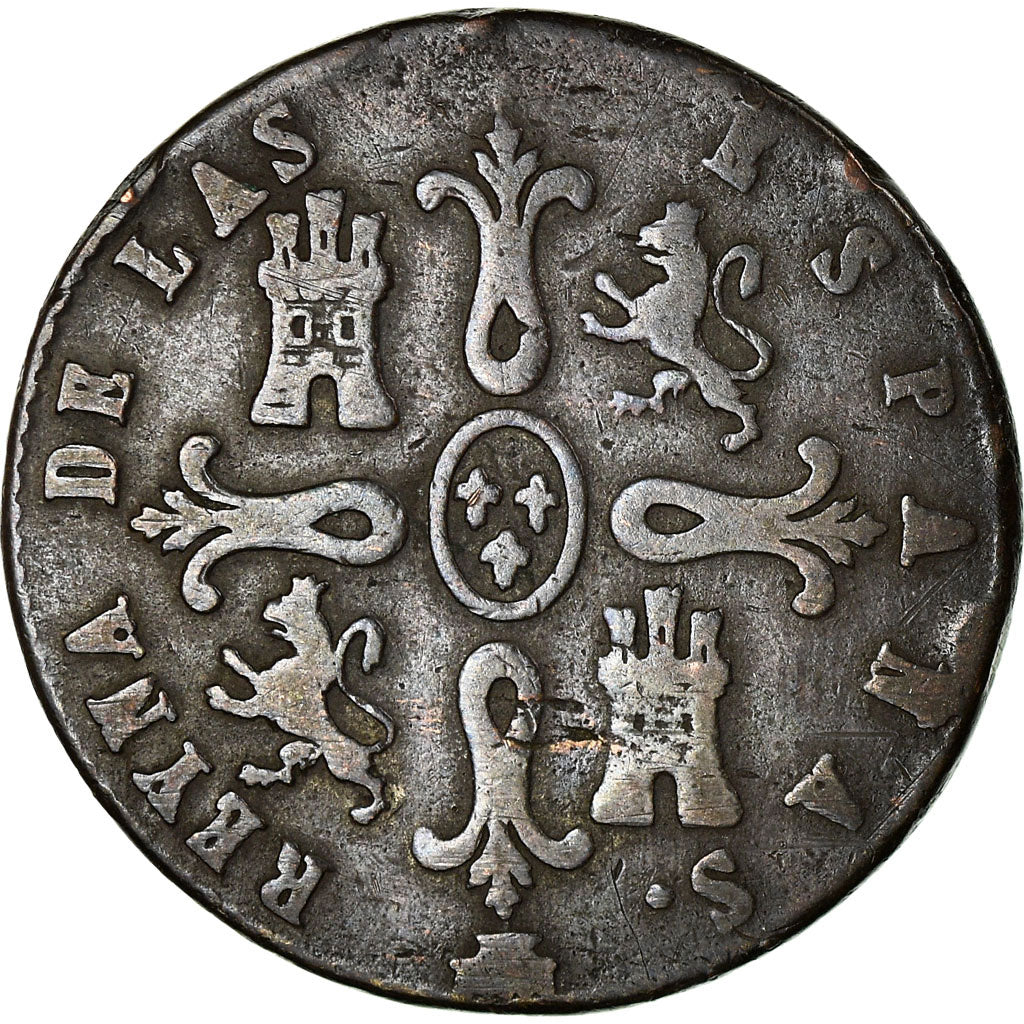 Moneda, España, Isabel II, 8 Maravedis, 1845, Segovia, BC+, Cobre, KM:531.3