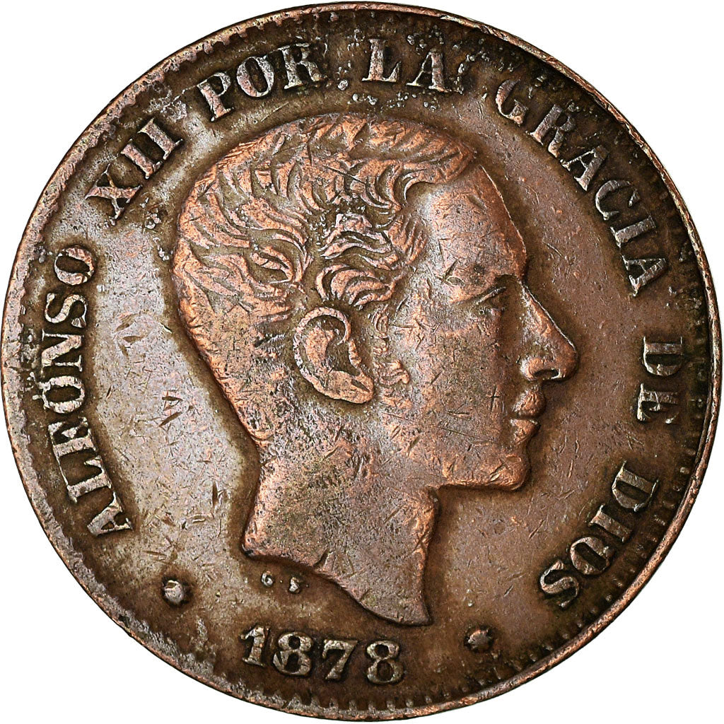 Monnaie, Espagne, Alfonso XII, 10 Centimos, 1878, Madrid, TTB, Bronze, KM:675