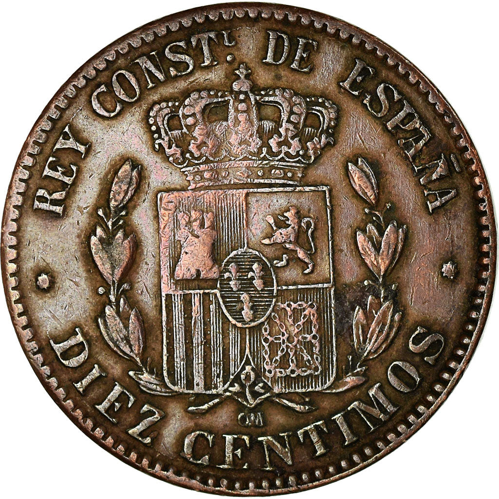 Monnaie, Espagne, Alfonso XII, 10 Centimos, 1878, Madrid, TTB, Bronze, KM:675