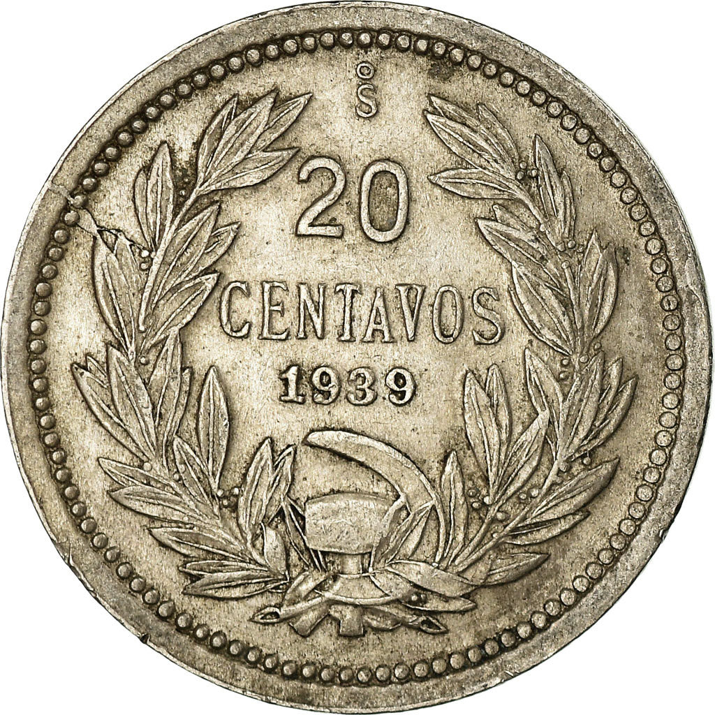 Coin, Chile, 20 Centavos, 1939, Santiago, EF(40-45), Copper-nickel, KM:167.3