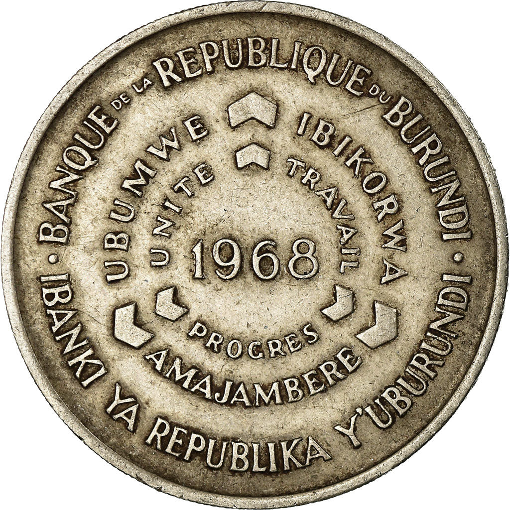 Coin, Burundi, 10 Francs, 1968, EF(40-45), Copper-nickel, KM:17