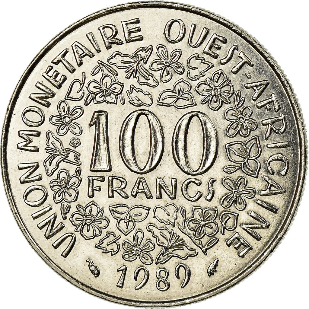 Moneda, Estados del África Occidental, 100 Francs, 1989, Paris, SC, Níquel