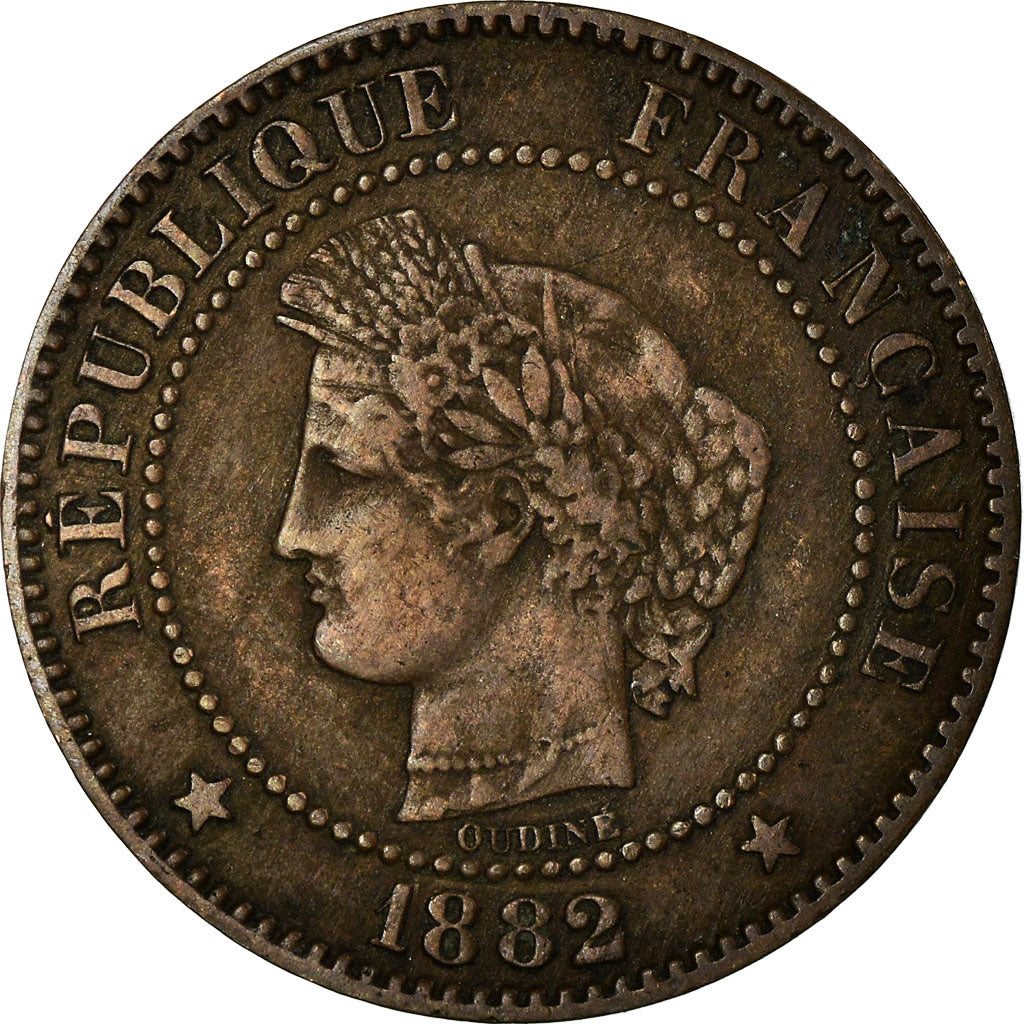 Moneta, Francia, Cérès, 2 Centimes, 1882, Paris, MB+, Bronzo, KM:827.1