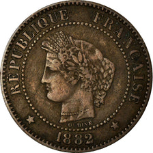 Moneta, Francia, Cérès, 2 Centimes, 1882, Paris, MB+, Bronzo, KM:827.1