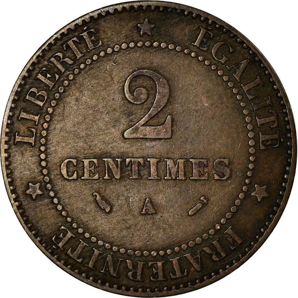 Moneta, Francia, Cérès, 2 Centimes, 1882, Paris, MB+, Bronzo, KM:827.1