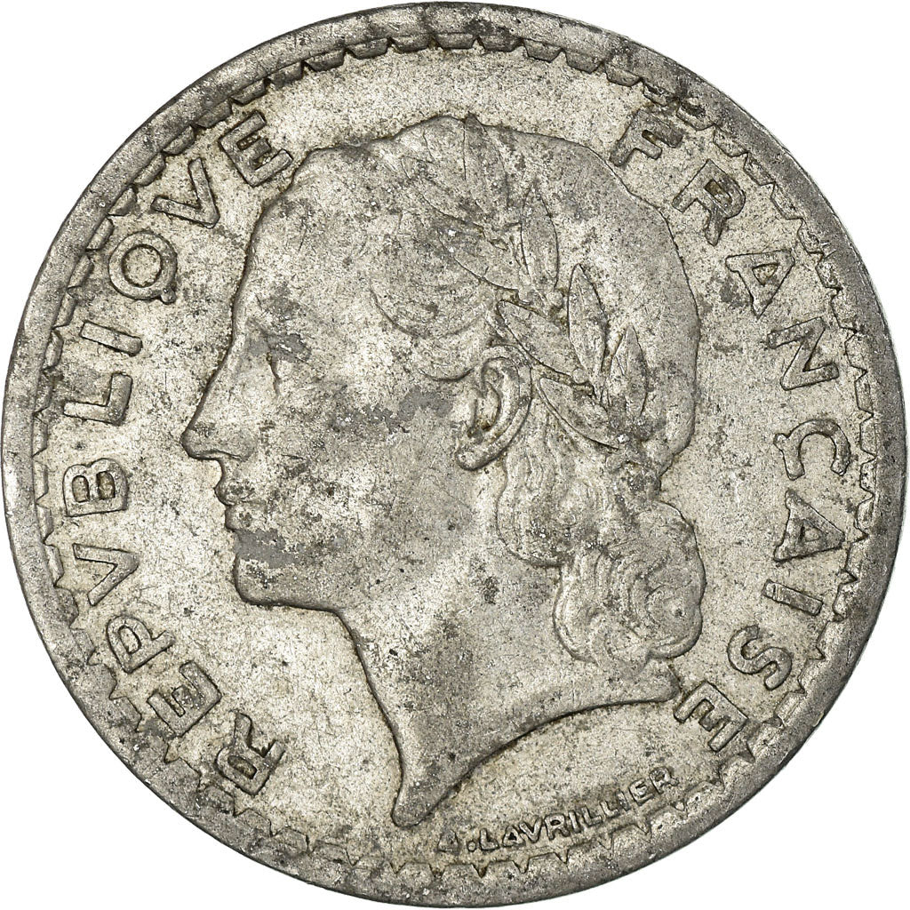 Moneda, Francia, Lavrillier, 5 Francs, 1945, Beaumont - Le Roger, MBC, Aluminio