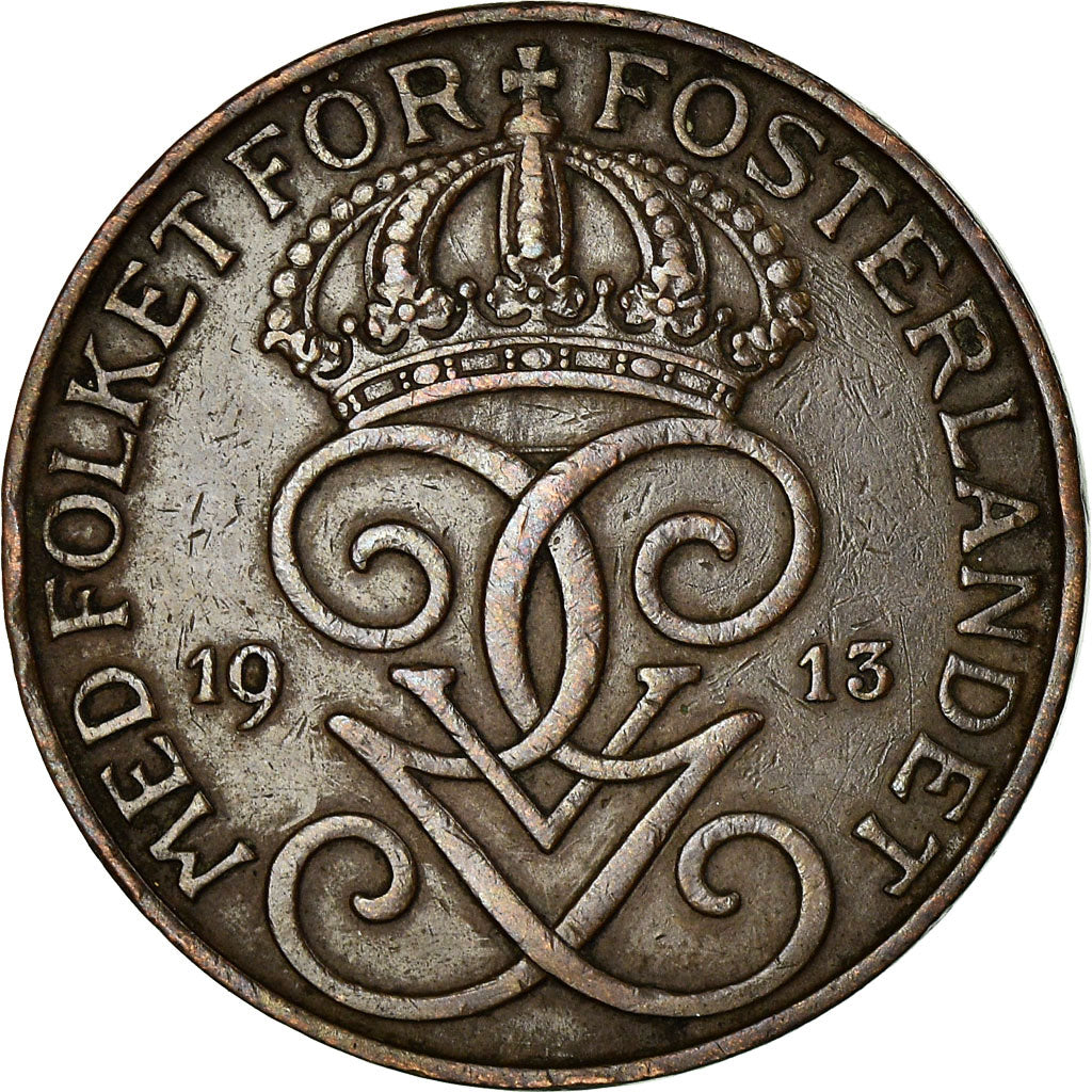 Coin, Sweden, Gustaf V, 5 Öre, 1913, EF(40-45), Bronze, KM:779.2
