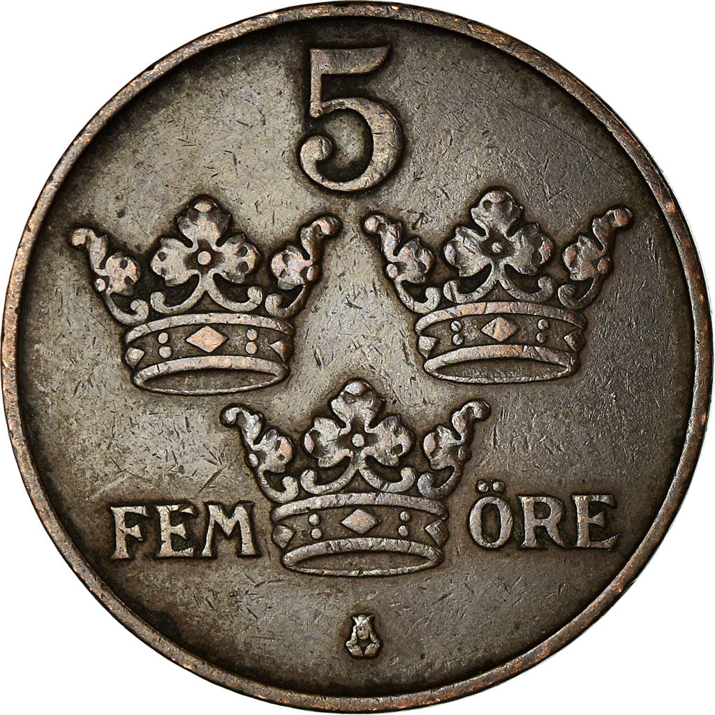 Coin, Sweden, Gustaf V, 5 Öre, 1913, EF(40-45), Bronze, KM:779.2