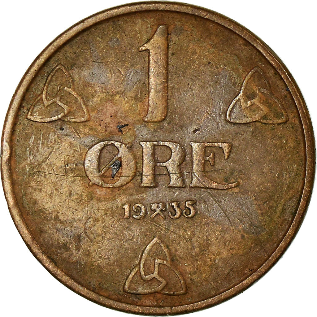 Moneda, Noruega, Haakon VII, Ore, 1935, MBC, Bronce, KM:367