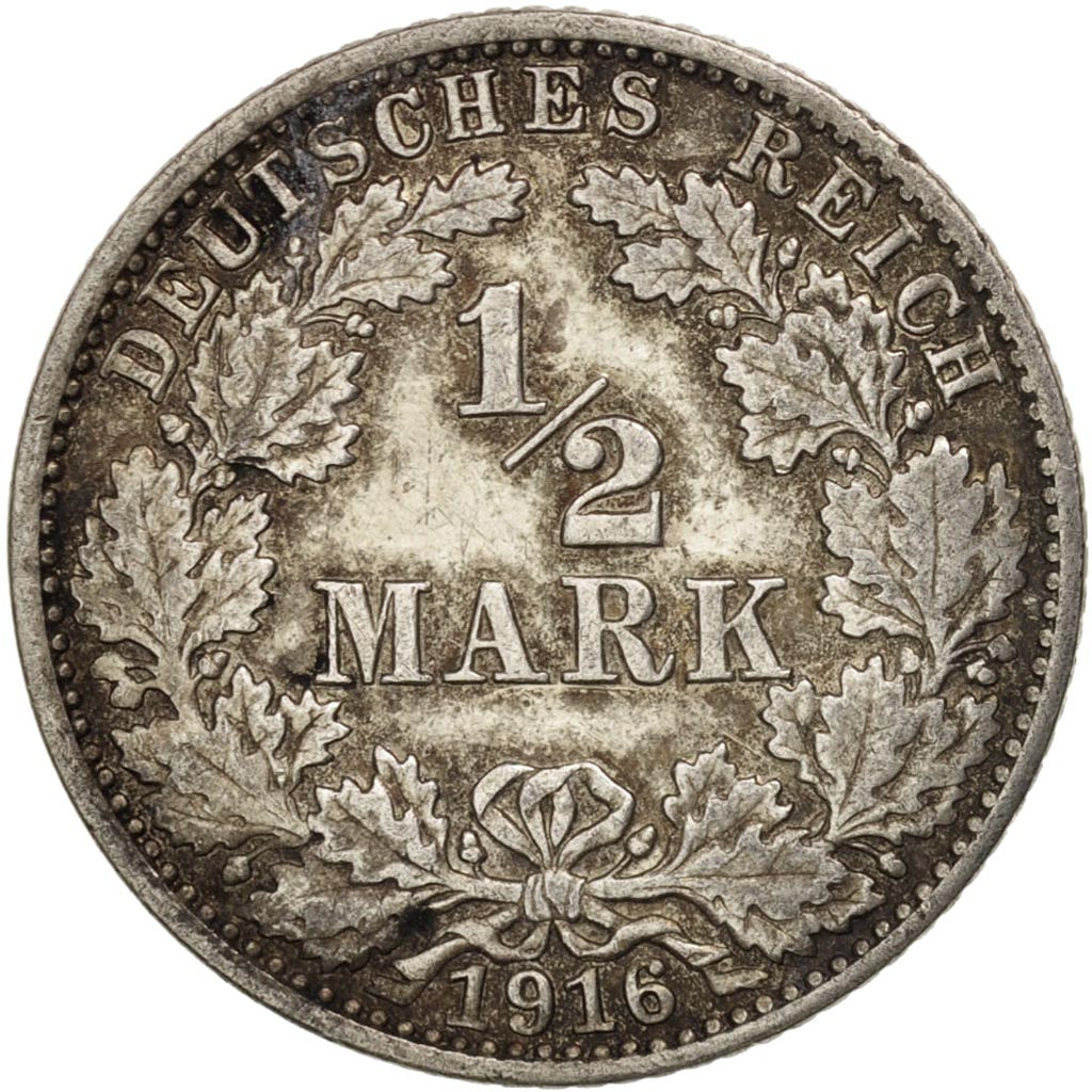 Coin, GERMANY - EMPIRE, 1/2 Mark, 1916, Hambourg, EF(40-45), Silver, KM:17