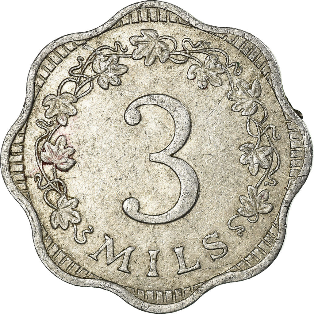 Coin, Malta, 3 Mils, 1972, British Royal Mint, EF(40-45), Aluminum, KM:6