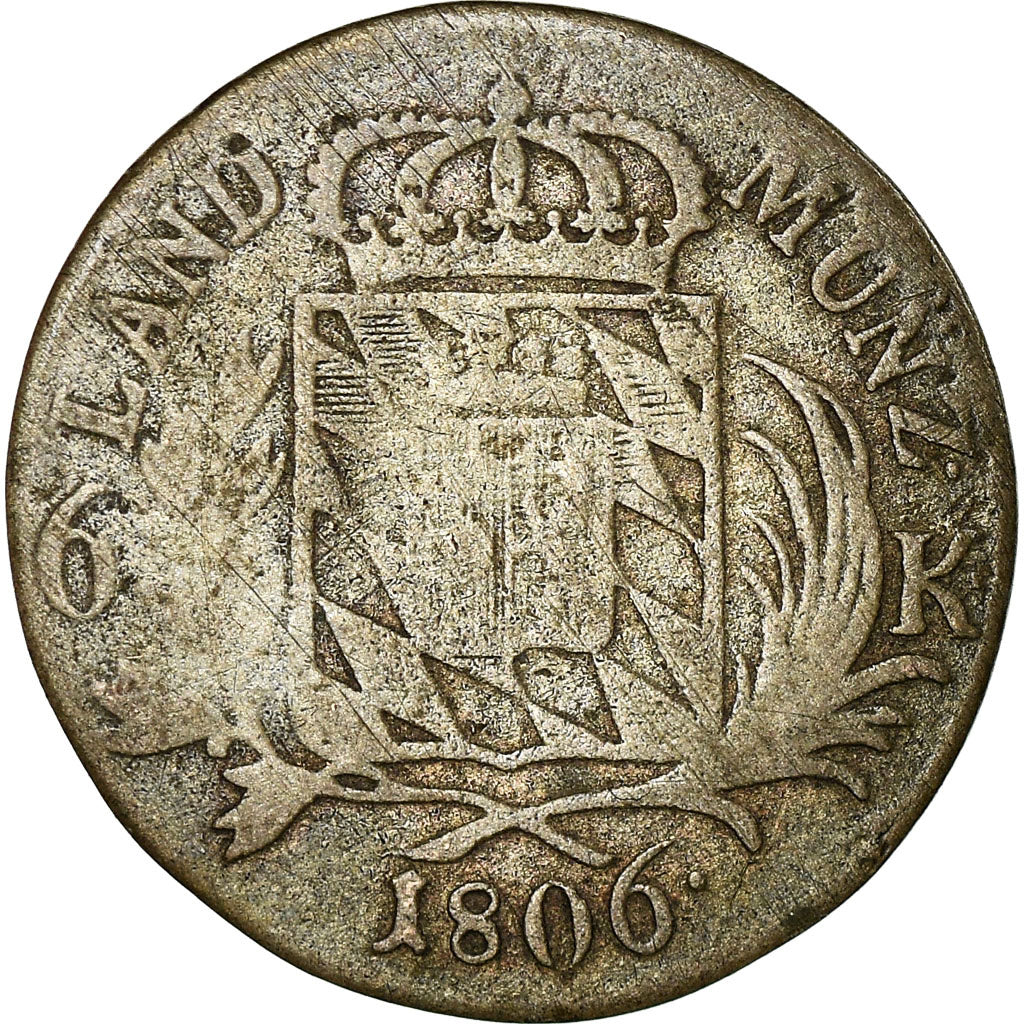 Coin, German States, BAVARIA, Maximilian IV, Josef, 6 Kreuzer, 1806, VF(20-25)