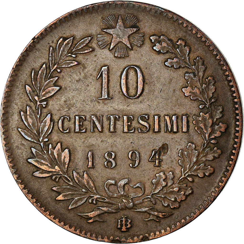 Moneta, Italia, Umberto I, 10 Centesimi, 1894, Birmingham, BB+, Rame, KM:27.1