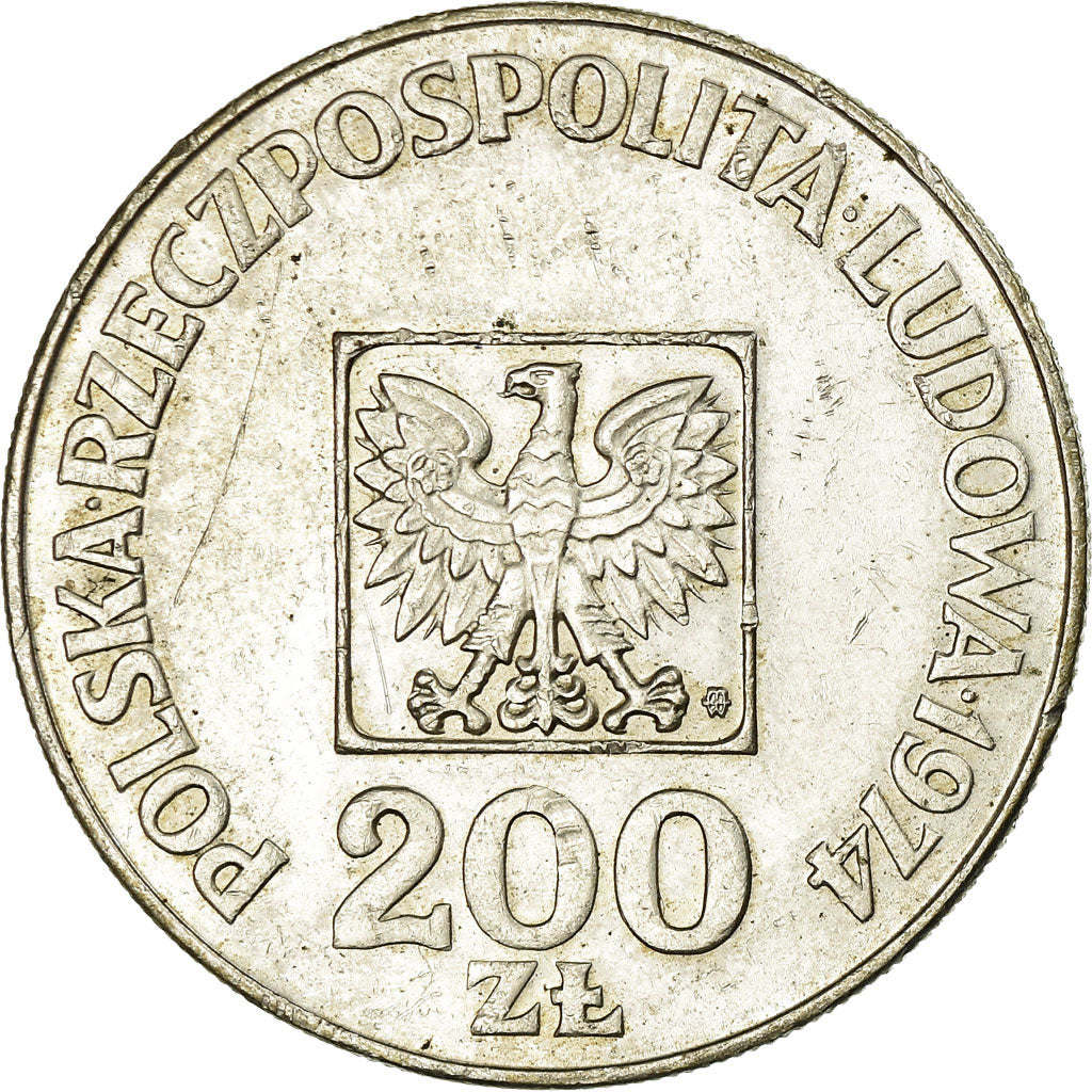 Coin, Poland, 200 Zlotych, 1974, Warsaw, EF(40-45), Silver, KM:72
