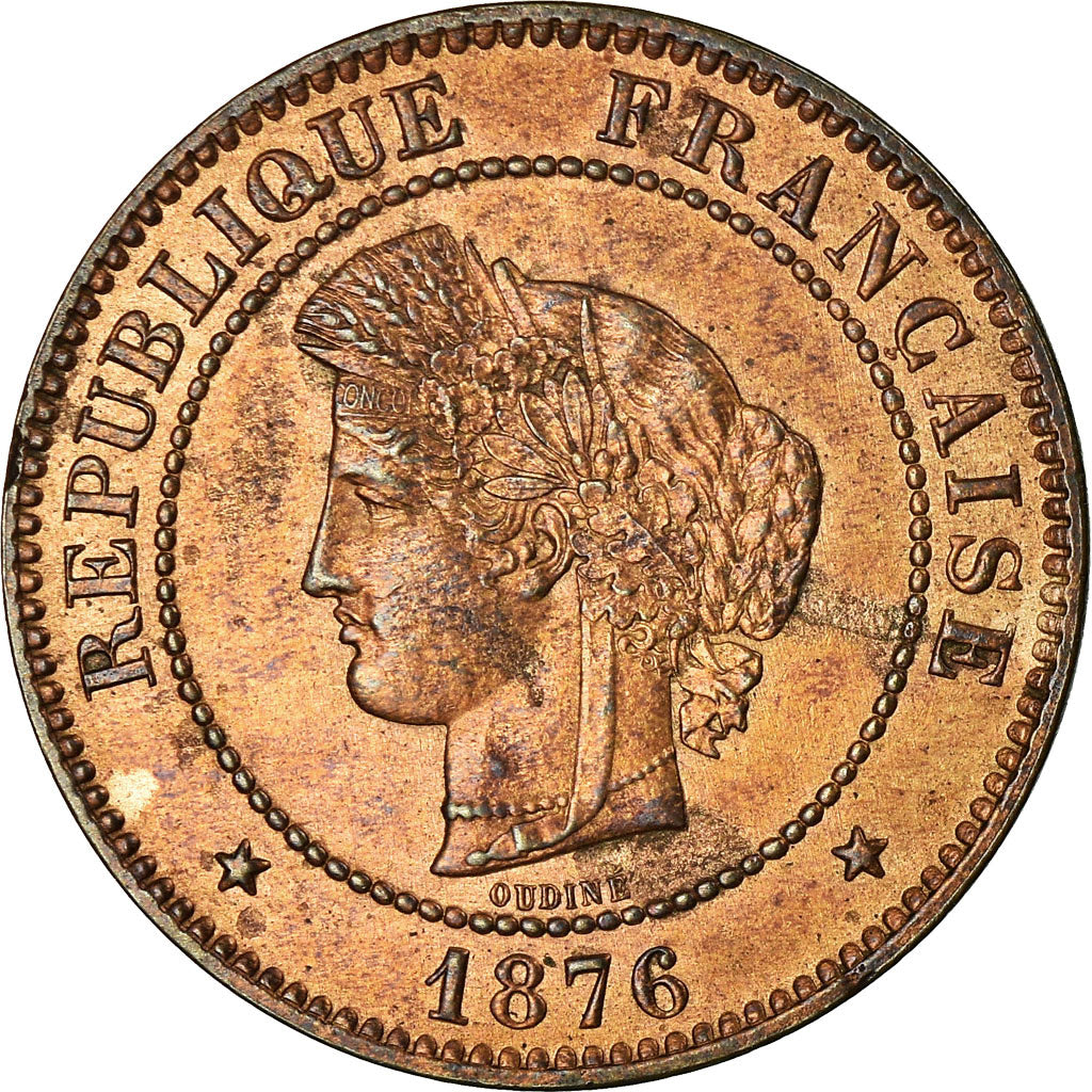Coin, France, Cérès, 5 Centimes, 1876, Paris, EF(40-45), Bronze, KM:821.1