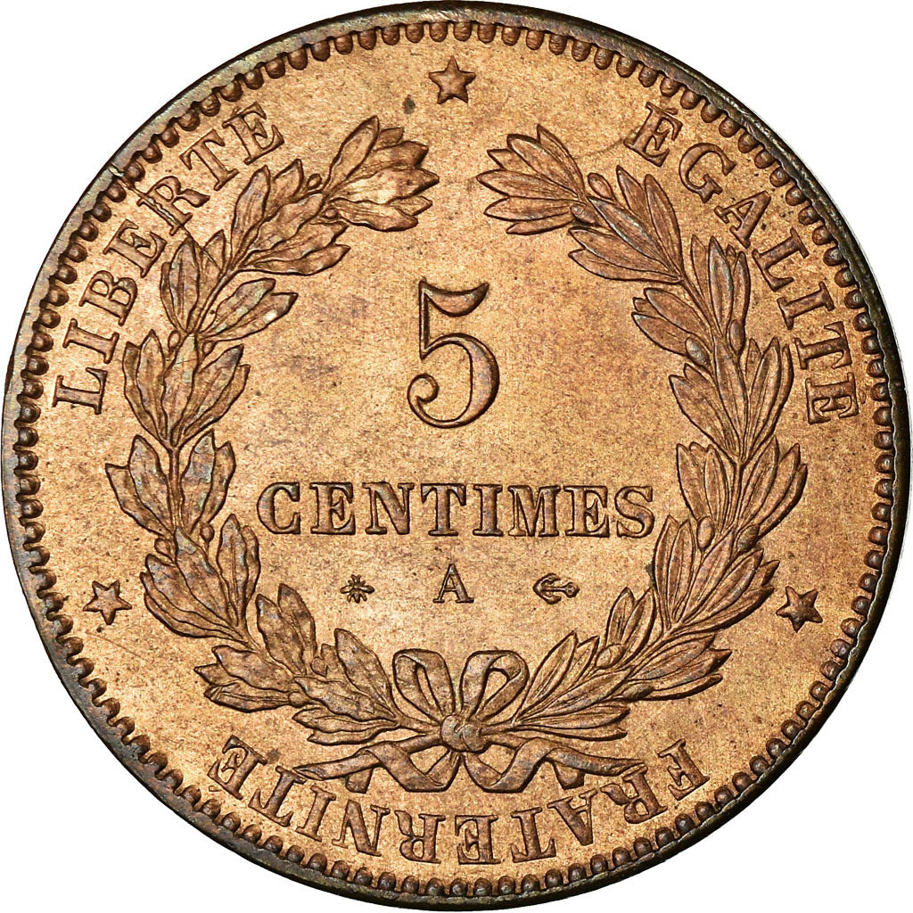 Coin, France, Cérès, 5 Centimes, 1876, Paris, EF(40-45), Bronze, KM:821.1