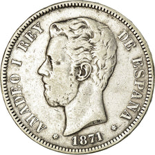 Coin, Spain, Amadeao I, 5 Pesetas, 1871, Madrid, VF(30-35), Silver, KM:666