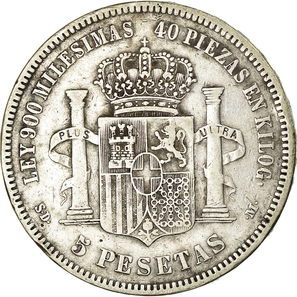 Coin, Spain, Amadeao I, 5 Pesetas, 1871, Madrid, VF(30-35), Silver, KM:666