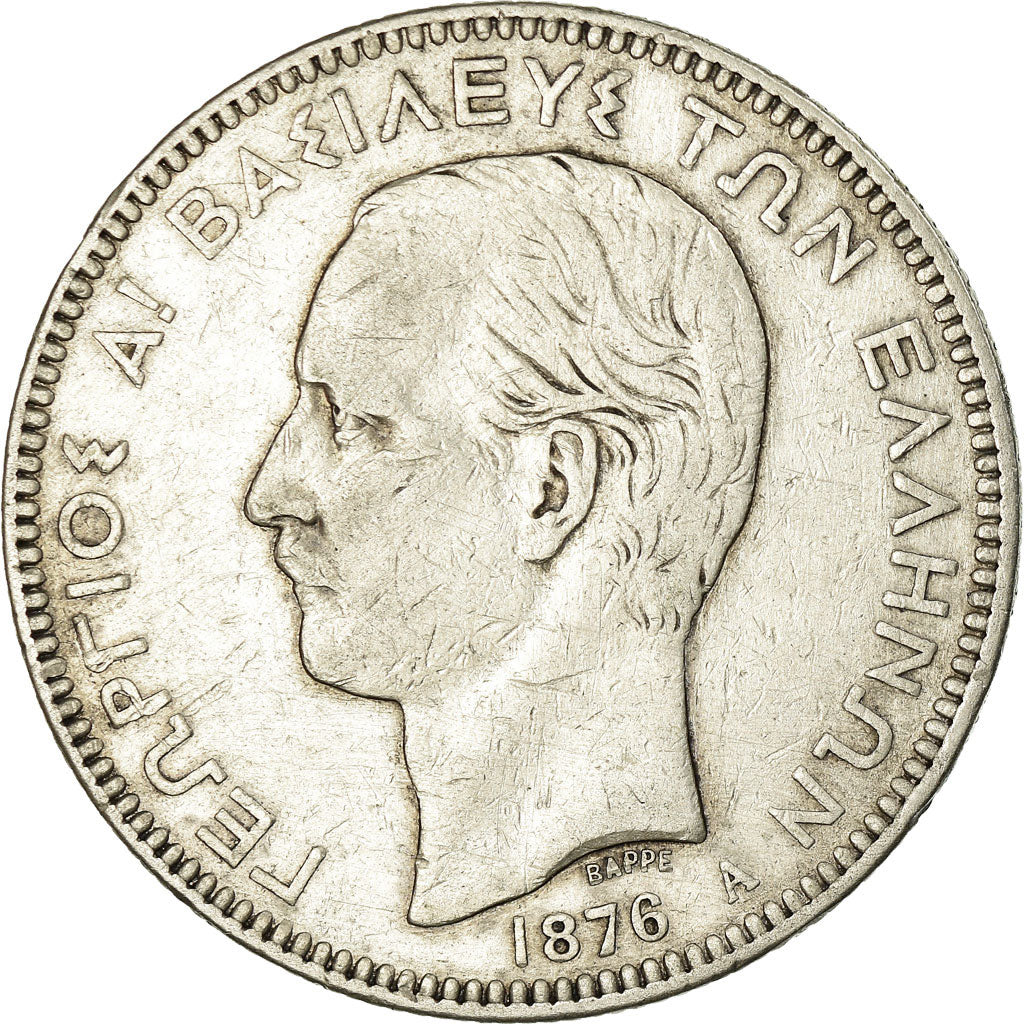Coin, Greece, George I, 5 Drachmai, 1876, Paris, VF(30-35), Silver, KM:46