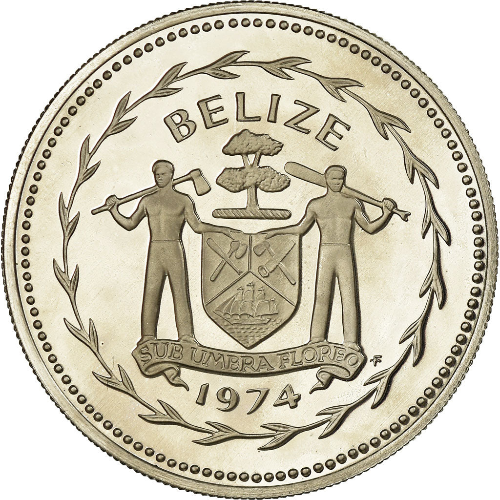 Moneta, Belize, 5 Dollars, 1974, Franklin Mint, Proof, FDC, Argento, KM:44a