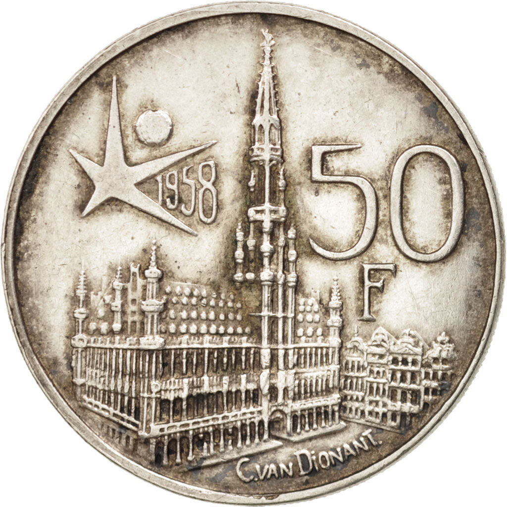 Belgium, 50 Francs, 50 Frank, 1958, EF(40-45), Silver, KM:150.1