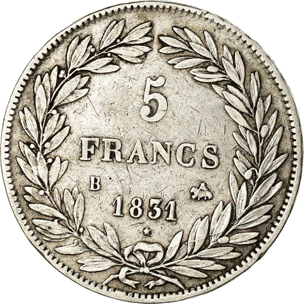 Coin, France, Louis-Philippe, 5 Francs, 1831, Rouen, VF(30-35), Silver