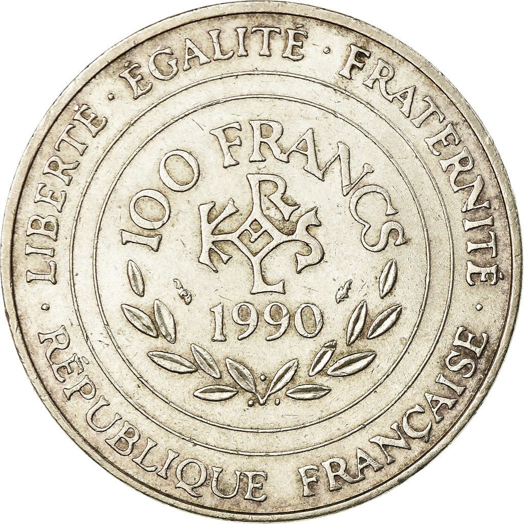 Coin, France, Charlemagne, 100 Francs, 1990, EF(40-45), Silver, KM:982