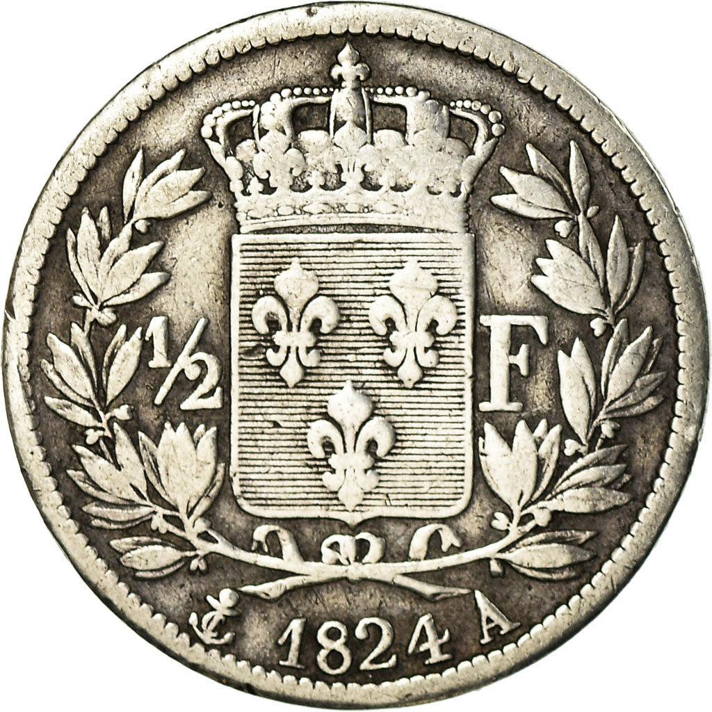 Monnaie, France, Louis XVIII, Louis XVIII, 1/2 Franc, 1824, Paris, TB, Argent