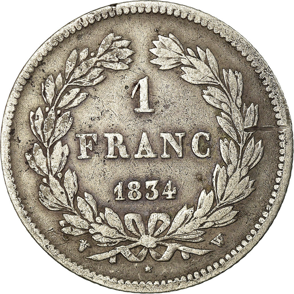 Coin, France, Louis-Philippe, Franc, 1834, Lille, VF(20-25), Silver, KM:748.13