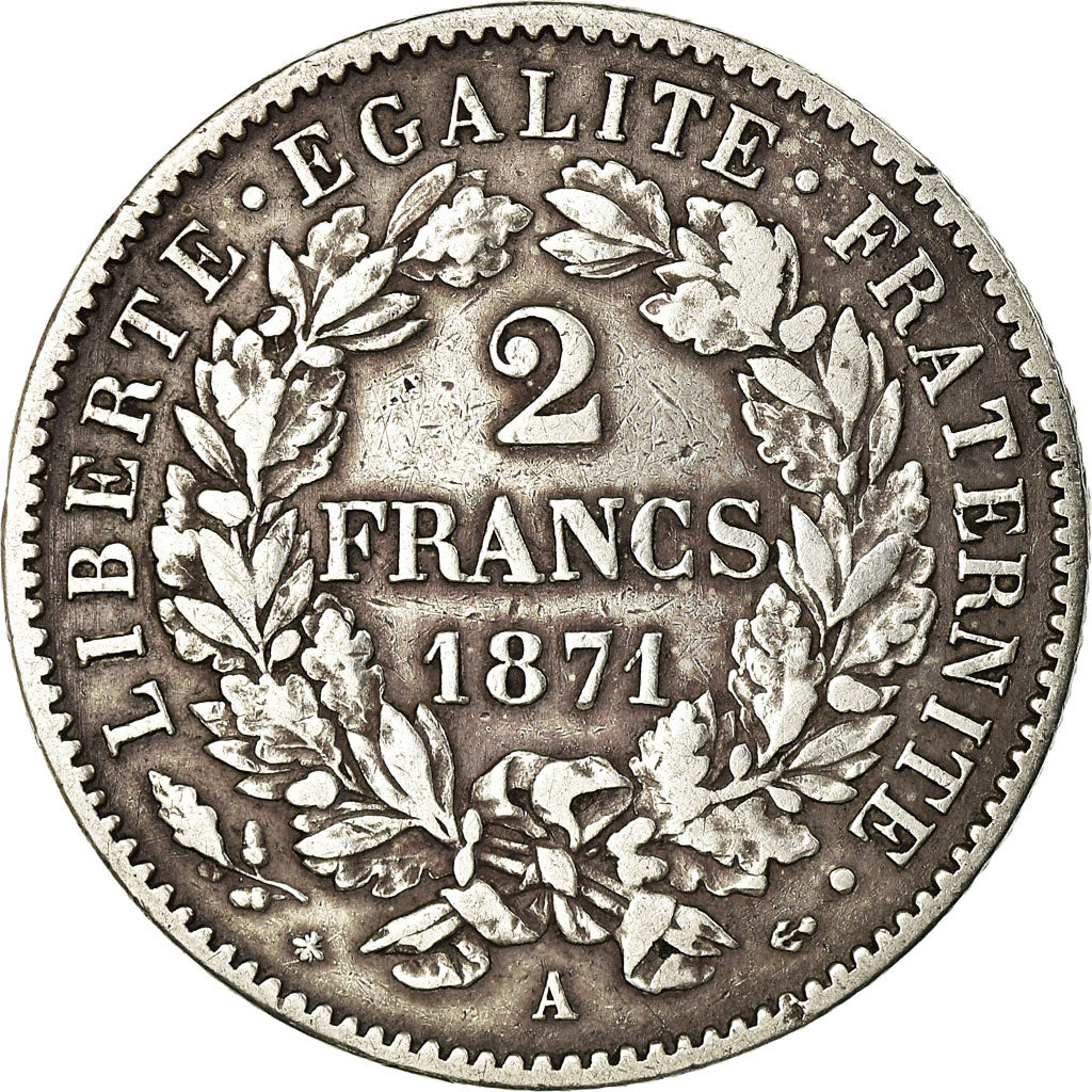 Coin, France, Cérès, 2 Francs, 1871, Paris, VF(30-35), Silver, KM:817.1