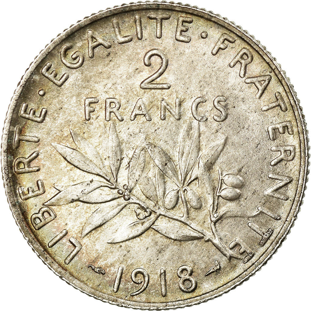 Coin, France, Semeuse, 2 Francs, 1918, Paris, AU(55-58), Silver, KM:845.1