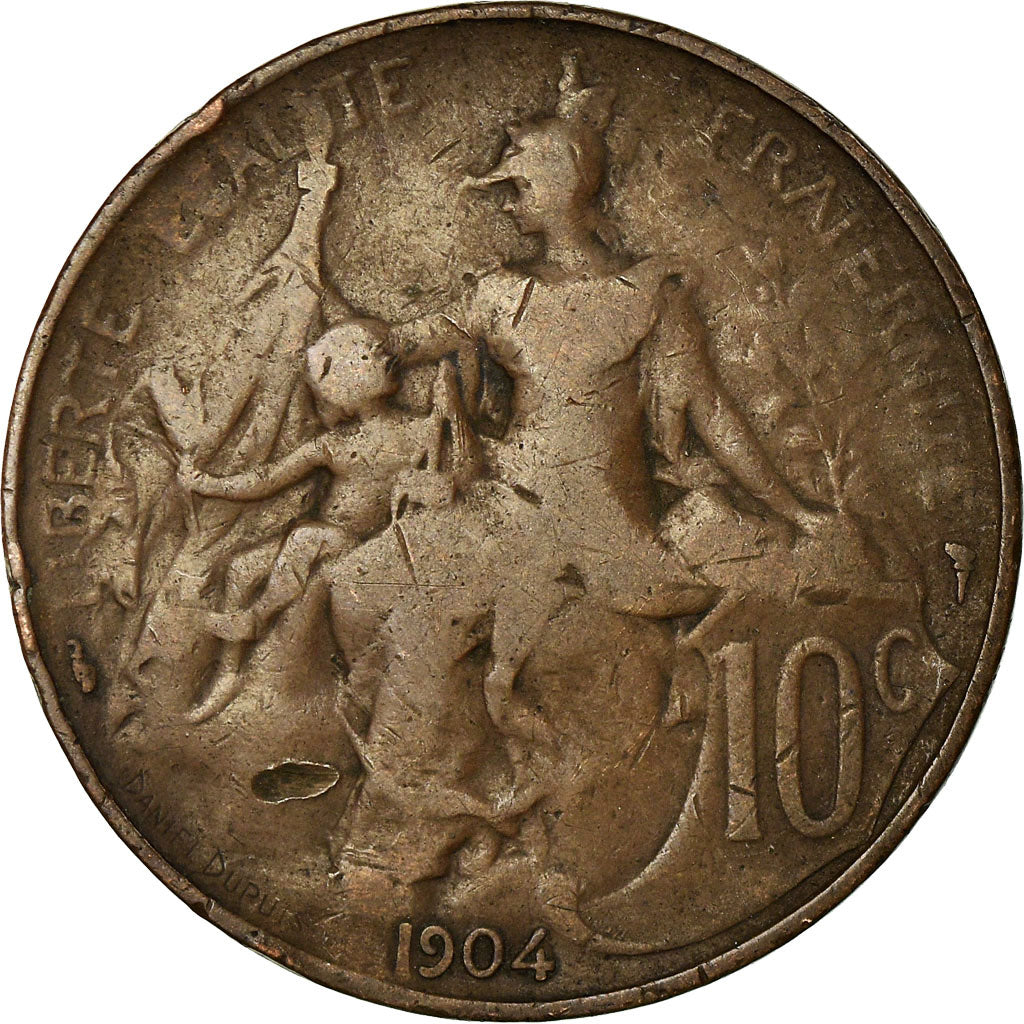 Moneta, Francia, Dupuis, 10 Centimes, 1904, Paris, MB, Bronzo, KM:843