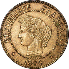 Moeda, França, Cérès, 2 Centimes, 1884, Paris, AU(50-53), Bronze, KM:827.1