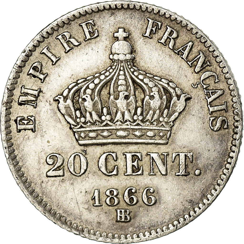 Moneda, Francia, Napoleon III, Napoléon III, 20 Centimes, 1866, Strasbourg