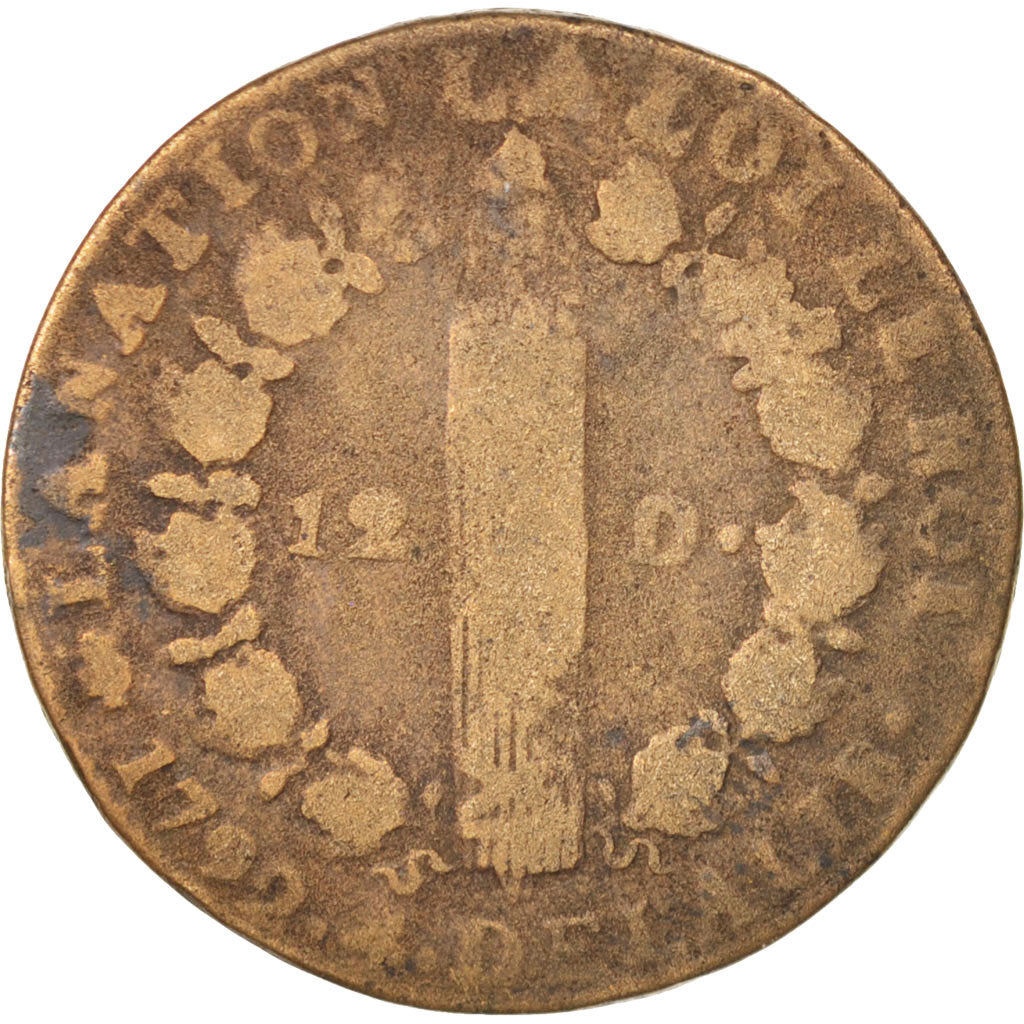 Coin, France, 12 deniers françois, 12 Deniers, 1792, Paris, VF(20-25), Bronze