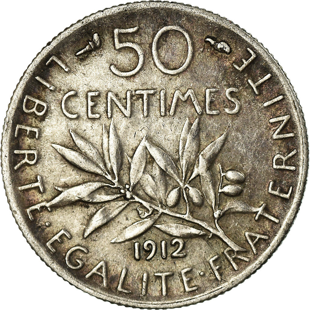 Monnaie, France, Semeuse, 50 Centimes, 1912, Paris, TTB, Argent, Gadoury:420