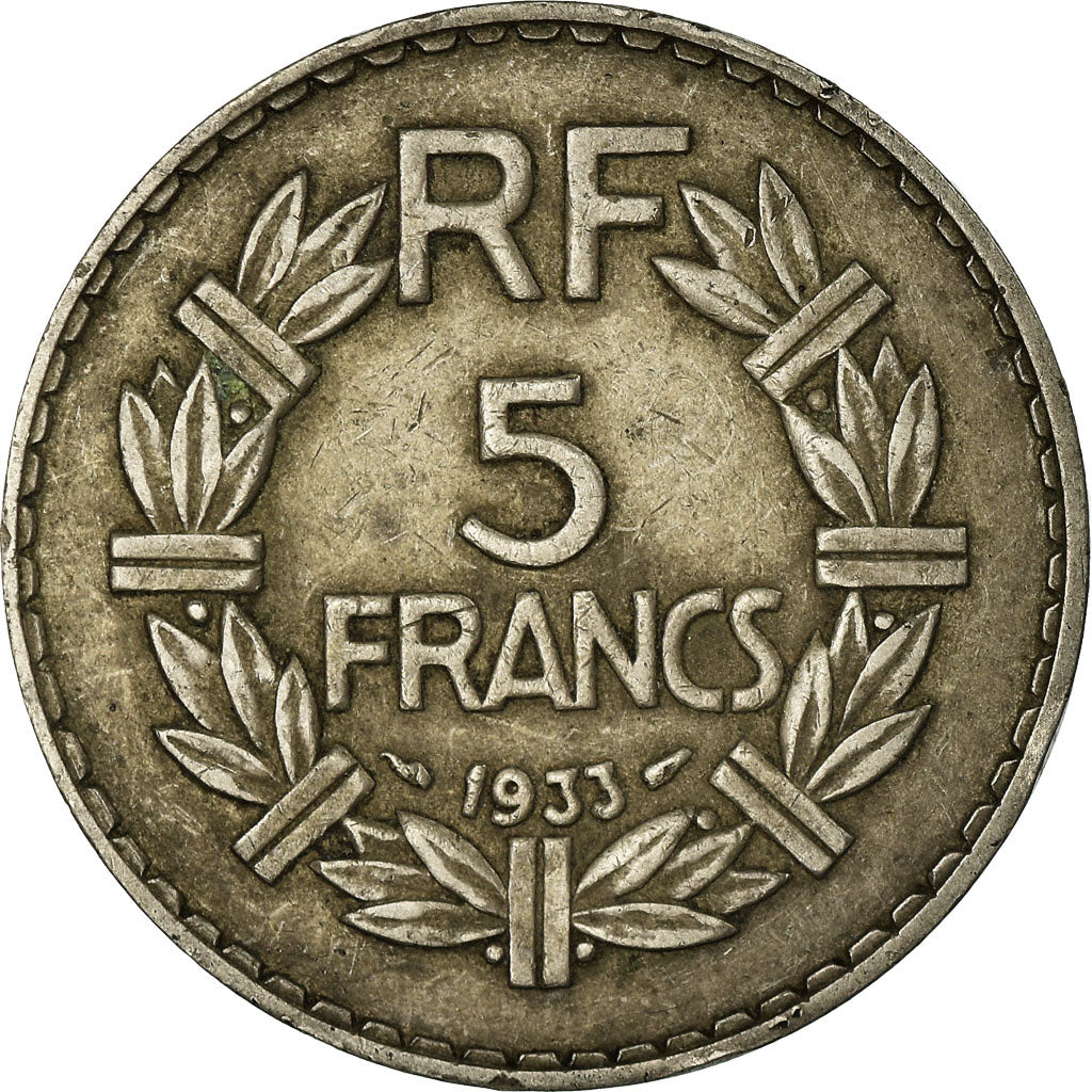 Moeda, França, Lavrillier, 5 Francs, 1933, Paris, VF(30-35), Níquel, KM:888