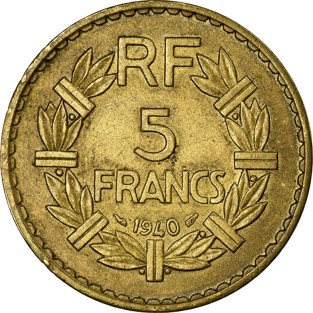 Moneda, Francia, Lavrillier, 5 Francs, 1940, Paris, MBC, Aluminio - bronce