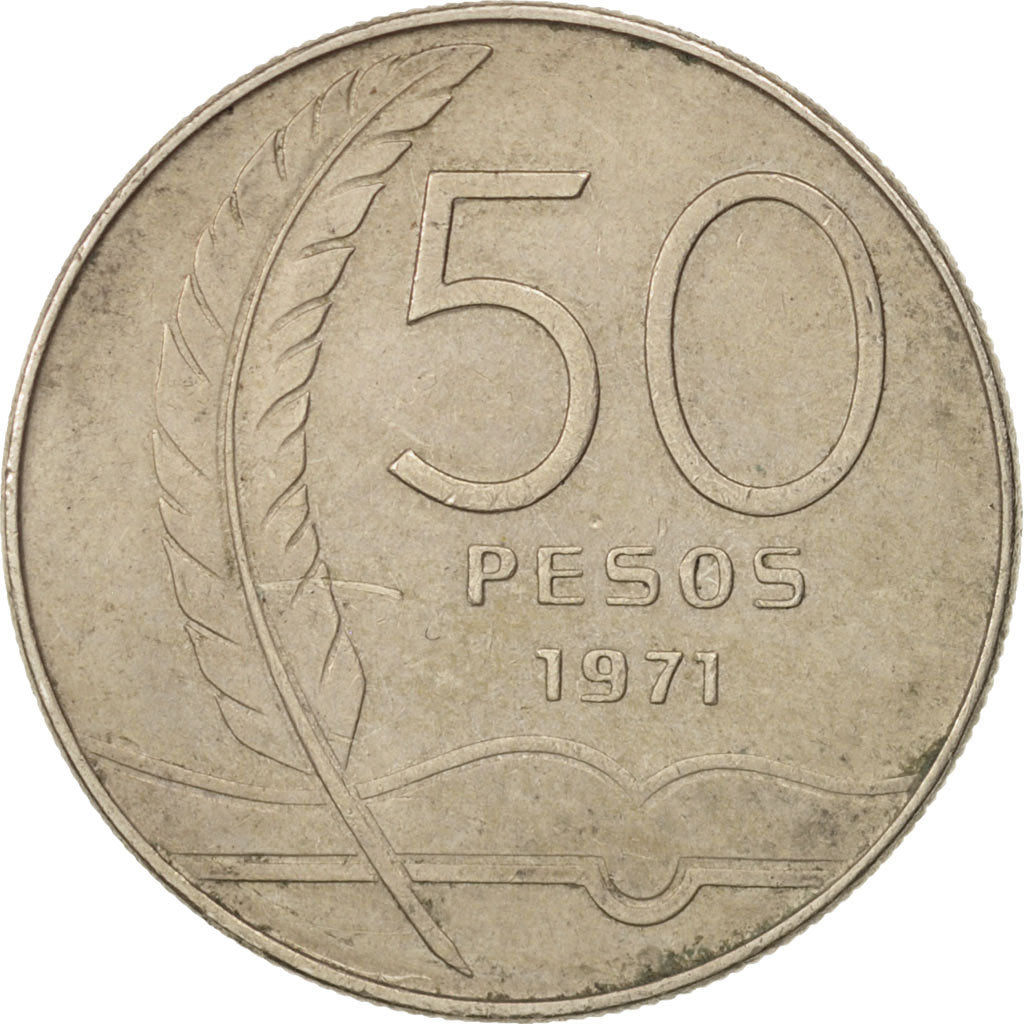 Uruguay, 50 Pesos, 1971, Santiago, AU(50-53), Nickel-brass, KM:58