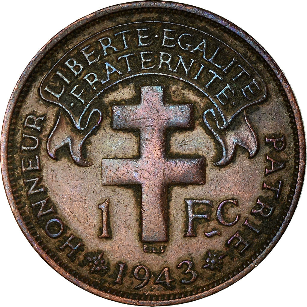 Moneda, Camerún, Franc, 1943, Pretoria, MBC, Bronce, KM:5, Lecompte:16