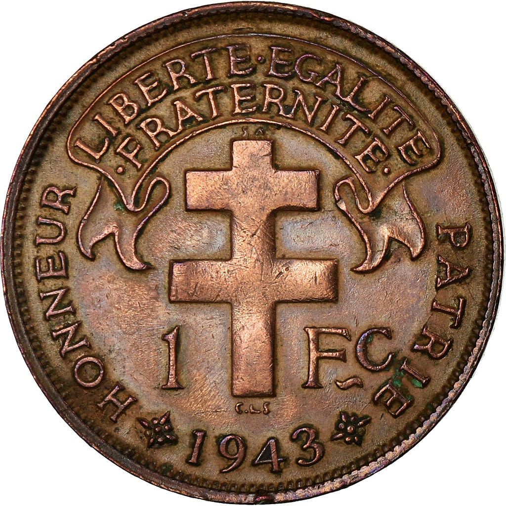 Coin, Madagascar, Franc, 1943, Pretoria, EF(40-45), Bronze, KM:2