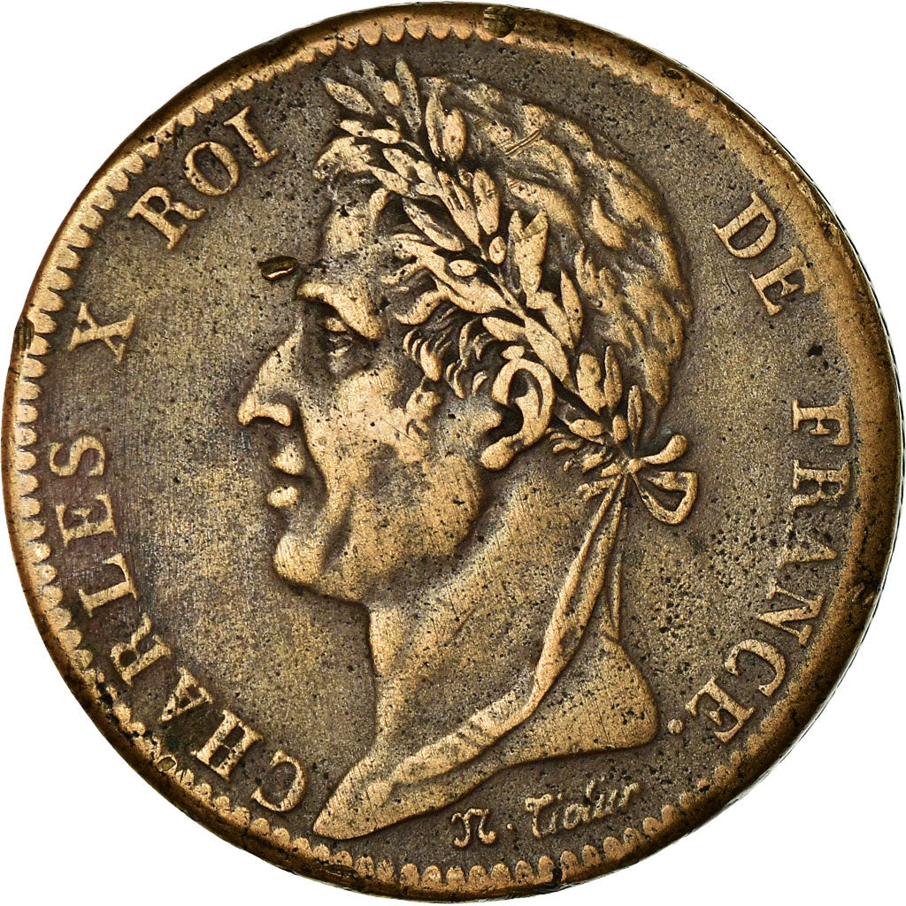 Coin, FRENCH COLONIES, Charles X, 10 Centimes, 1829, Paris, VF(30-35), Bronze