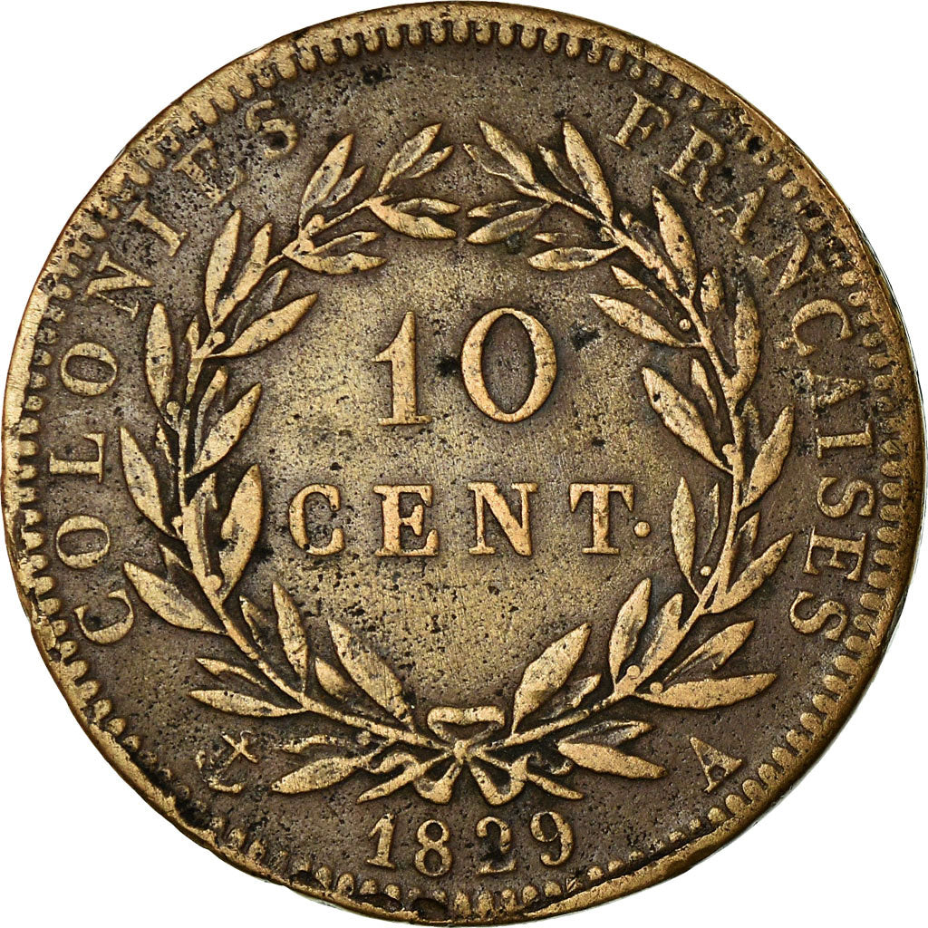 Coin, FRENCH COLONIES, Charles X, 10 Centimes, 1829, Paris, VF(30-35), Bronze